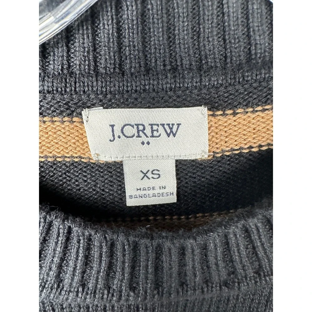 J.Crew Womens Striped Cotton Sweater XS Preppy Navy Tan Crewneck Pullover